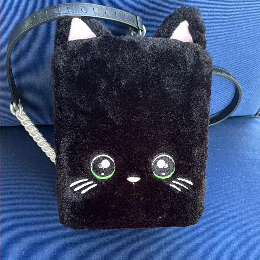 Pink and Black Cat-Inspired Plush Handbag